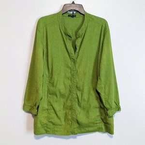 Eileen Fisher Green Linen Blend Button-Front Jacket Cardigan